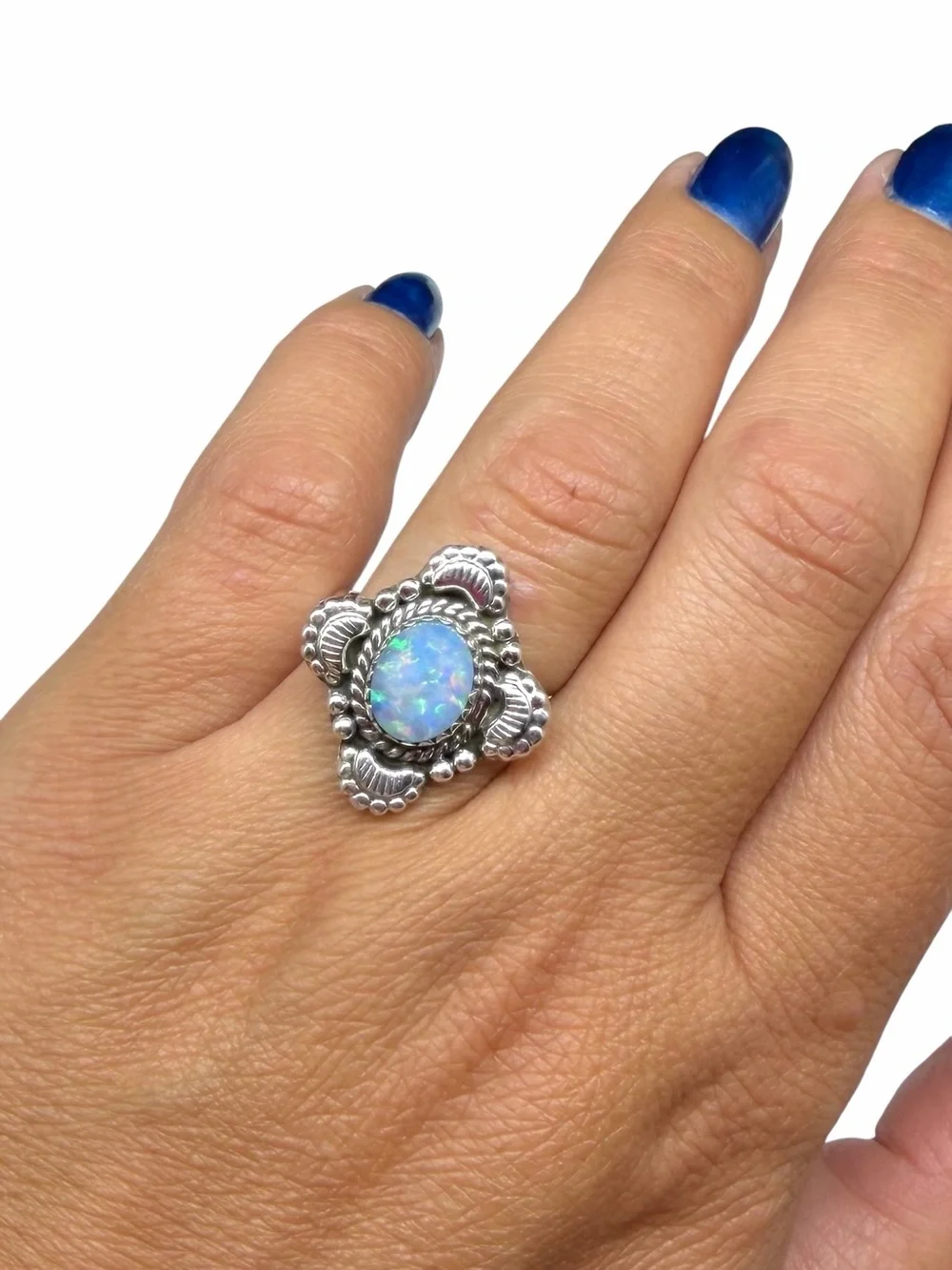 Fire Opal Ring Size 7 Solid 925 Sterling Silver Light Blue Stone